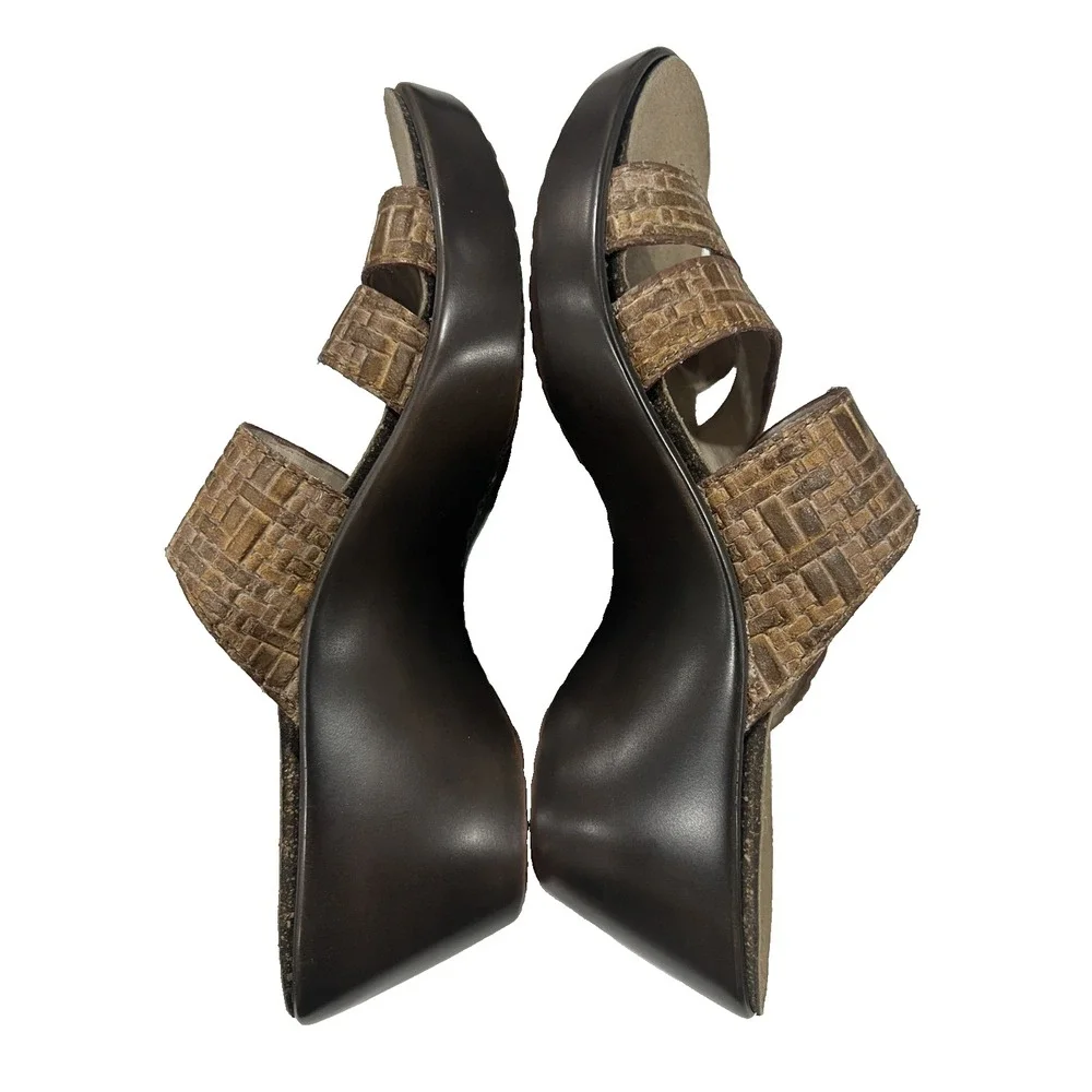 Abeo Biosystem Women's 6 N Dorin Textured Buckle Strap Wedge Sandals Shoes Brown
